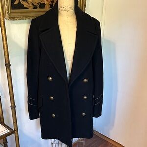 Free People Heavy Military Dark Blue Wool Double-Breasted Wool Coat/Jacket